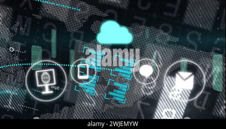 Image of cloud, connections and data processing Stock Photo