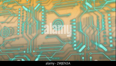 Image of connections and data processing over circuit board Stock Photo