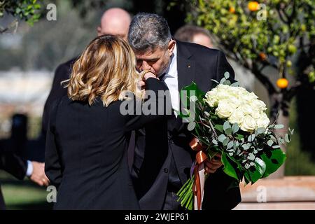 Roma, Italia. 15th Feb, 2024. Foto Roberto Monaldo/LaPresse15-02-2024 Roma Politica Villa Doria Pamphilj - Vertice intergovernativo Italia-Romania Nella foto Giorgia Meloni, Marcel Ciolacu (PM Romania) 15-02-2024 Rome (Italy) Politics Villa Doria Pamphilj - Italy-Romania intergovernmental summitIn the pic Giorgia Meloni, Marcel Ciolacu Credit: LaPresse/Alamy Live News Stock Photo