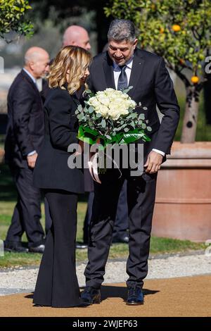 Roma, Italia. 15th Feb, 2024. Foto Roberto Monaldo/LaPresse15-02-2024 Roma Politica Villa Doria Pamphilj - Vertice intergovernativo Italia-Romania Nella foto Giorgia Meloni, Marcel Ciolacu (PM Romania) 15-02-2024 Rome (Italy) Politics Villa Doria Pamphilj - Italy-Romania intergovernmental summitIn the pic Giorgia Meloni, Marcel Ciolacu Credit: LaPresse/Alamy Live News Stock Photo