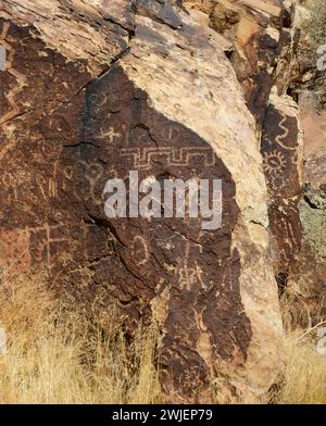 the ancient native american petroglyphs at parowan gap, near cedar city in southwest utah Stock Photo