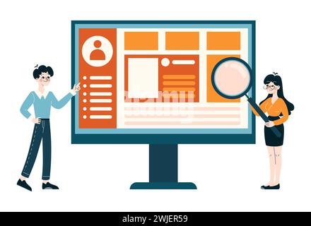 Business People concept. Team analyzing data for insights and strategies. Focused research and detailed analysis in digital marketing. Flat vector illustration Stock Vector