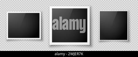 A set of realistic photo frames with highlights on a transparent background. Stock Vector