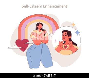 Self-Esteem Enhancement concept. Celebrating self-worth with positive affirmations. Embracing individuality through self-love. Stock Vector