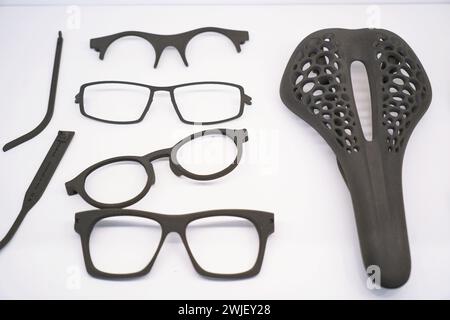 3D printed glasses and bicycle saddle Stock Photo