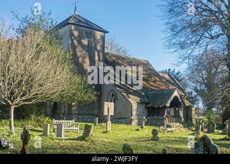 the tiny st catherine of siena church in cocking west sussex, parts of which date from the 11th century Stock Photo