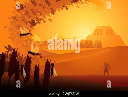 Biblical vector illustration series, the ten plagues of Egypt, eighth plague, plague of locust Stock Vector