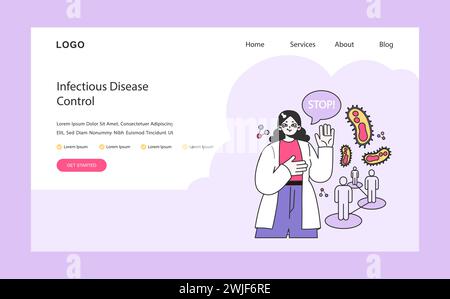 Infectious Disease Control concept. Protecting populations with proactive measures. Halting the spread of pathogens. Flat vector illustration. Stock Vector