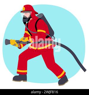 Clipart of a firefighter holding a hose, vector illustration Stock Vector