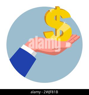 Clip art of a businessman hand holding a gold dollar symbol, vector illustration Stock Vector