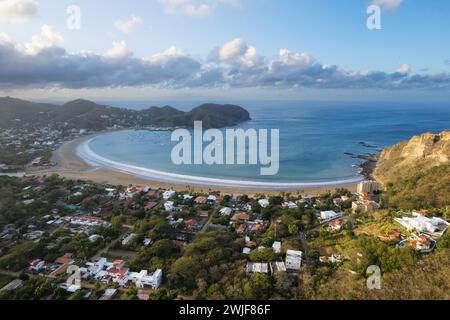 Travel to San Juan Del Sur theme. Aerial view on sunrise in Nicaragua resort bay Stock Photo