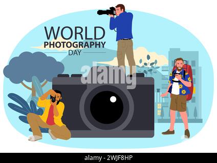People use different types of cameras in different occasions, clipart for World Photography Day, professions vector illustration Stock Vector