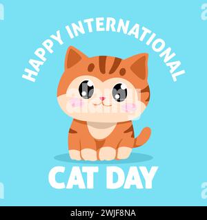 Simple flat vector illustration of cute cat cartoon for International Cat Day Stock Vector