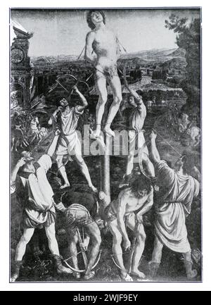 The Martyrdom of St Sebastian, after Antonio and Piero Pollaiuolo. Black and White Illustration from the Connoisseur, an Illustrated Magazine for Collectors Voll 3 (May-Aug 1902) published in London. Stock Photo