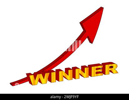An curved arrow rising with the text Winner all isolated on a white background Stock Photo
