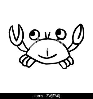 Black And White Funny Hand Drawn Crab Line Icon Stock Vector