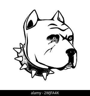 Black And White Pitbull Dog Face With Collar Drawing Stock Vector
