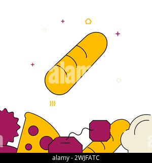 Bread, baguette filled line vector icon, simple illustration, related bottom border. Stock Vector