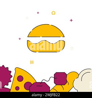 Fast food, burger filled line vector icon, simple illustration, related bottom border. Stock Vector