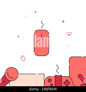 Computer mouse filled line vector icon, simple illustration, related bottom border. Stock Vector