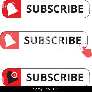 Subscribe web banners in red, black and white on a white background Stock Vector