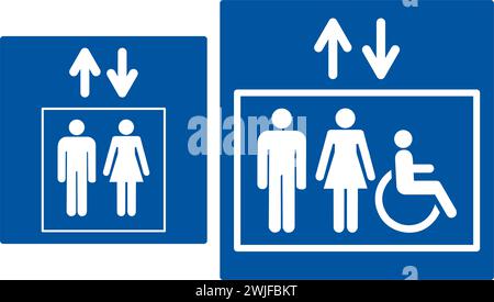 Elevator sign and elevator sign for disable person on a white background Stock Vector