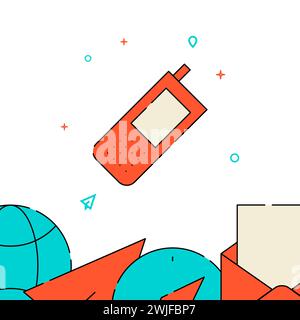 Walkie-talkie, push-button telephone filled line vector icon, simple illustration, related bottom border. Stock Vector