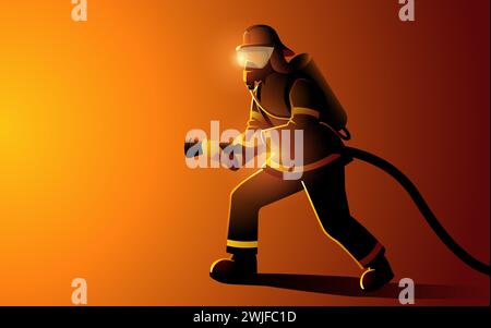 Vector illustration of a firefighter with a hose Stock Vector