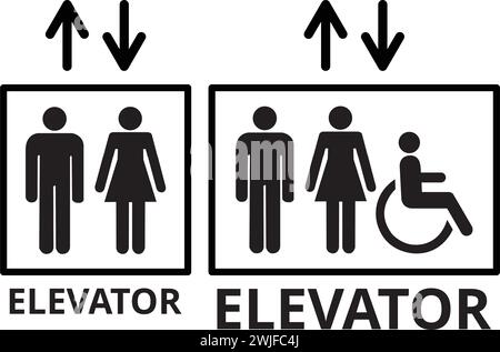 Elevator sign and elevator sign for disable person on a white background Stock Vector