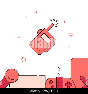 Walkie-talkie, satellite communication filled line vector icon, simple illustration, related bottom border. Stock Vector