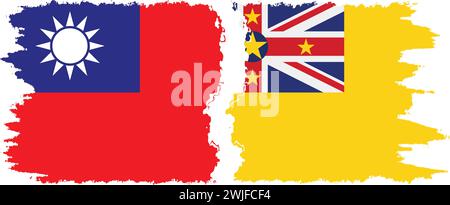 Niue and Taiwan grunge flags connection, vector Stock Vector