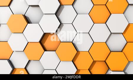 abstract geometric pattern with orange and white hexagons Stock Photo