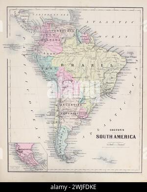 Vintage Colton Map.  South America.    From J.H Colton's School Atlas.  1860 Stock Photo
