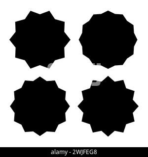 Four black star-shaped frames with different number of rays to create unique stickers with your text Stock Vector