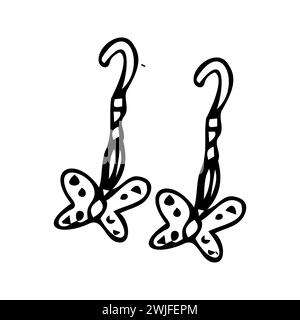Hand drawn diamond butterfly earrings doodle vector illustration. Can used for beauty banner for jewellery business.  Stock Vector
