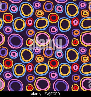 Fashion abstract contemporary seamless pattern with dry brush crayon charcoal circles. Colored Graphic squiggle vector. Modern trendy Vector. Grunge, Stock Vector