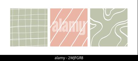 Simple Geometric Hand Drawn Irregular Patterns. Colored Doodle Checkered simple drawing with textures. Square Poster set. Stock Vector