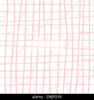 Cute background with brush texture effect, grid plaid style fine broken lines. Irregular check repeat pattern. Square diagonal shape, grunge noise tex Stock Vector