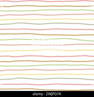 Retro colors horizontal stripes vector. Hand drawn doodle geometric abstract stripped background. pale modern color palette on white background Stock Vector