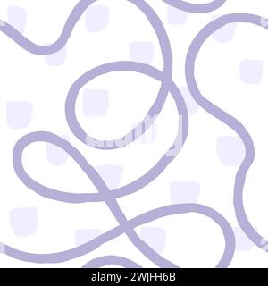 Seamless pattern of bright colorful abstract squiggles print, continuous line, scribble spiral and wavy lines. retro 80s. Chaotic ink brush texture. V Stock Vector