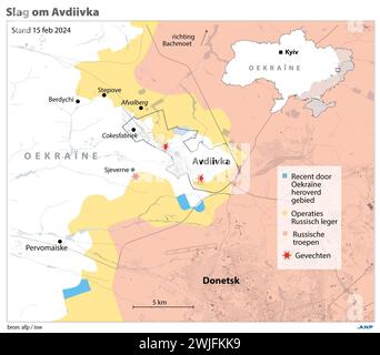 Battle of Avdiivka on the eastern front of Ukraine. As of February 15, 2024. ANP INFOGRAPHICS netherlands out - belgium out Stock Photo
