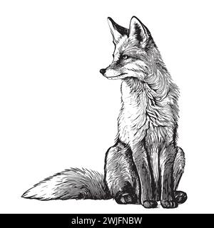 Vector hand drawn illustration of sitting fox Stock Vector