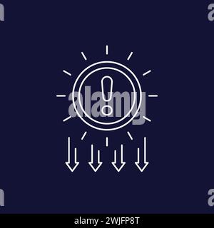 UV radiation warning, solar ultraviolet line icon Stock Vector