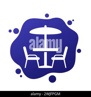 dining table and chairs, garden furniture icon Stock Vector