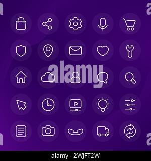 line icons for apps or web, basic white set Stock Vector