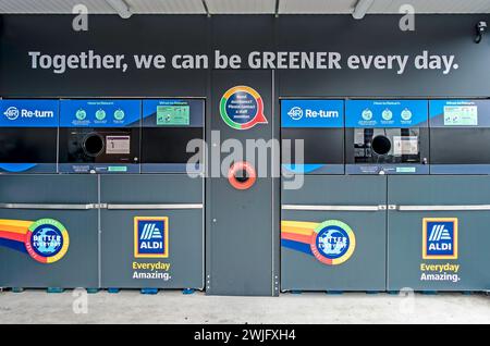 The new Re-Turn Automated Recycling Stations for Empty Drink Containers introduced recently in Ireland. Seen here in an Aldi store. Stock Photo