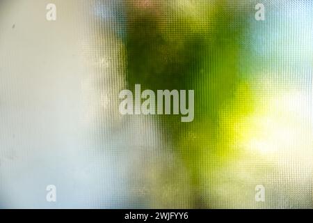 a blurred background of lush green plants seen through frosted glass Stock Photo