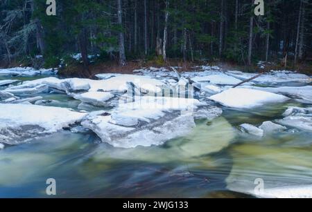 East Branch of the Sacandaga River during ice out in early spring in the Adirondack Mountains Of New York State Stock Photo