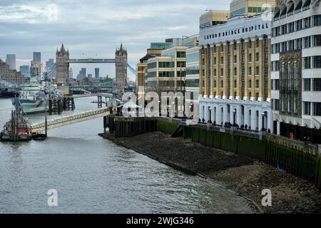 Tower Bridge over The River Thames with London Bridge Hospital and HMS Belfast. London, UK, January 20, 2024. Stock Photo