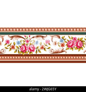 floral border design in textile digital in beautiful color border Stock Vector